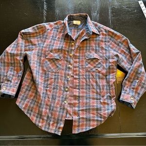 Oakton Large Plaid Retro Shirt Button Down Long Sleeve 90s Red Blue